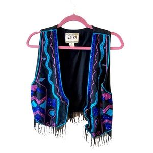 patterned vest w/ fringe🧿🤠